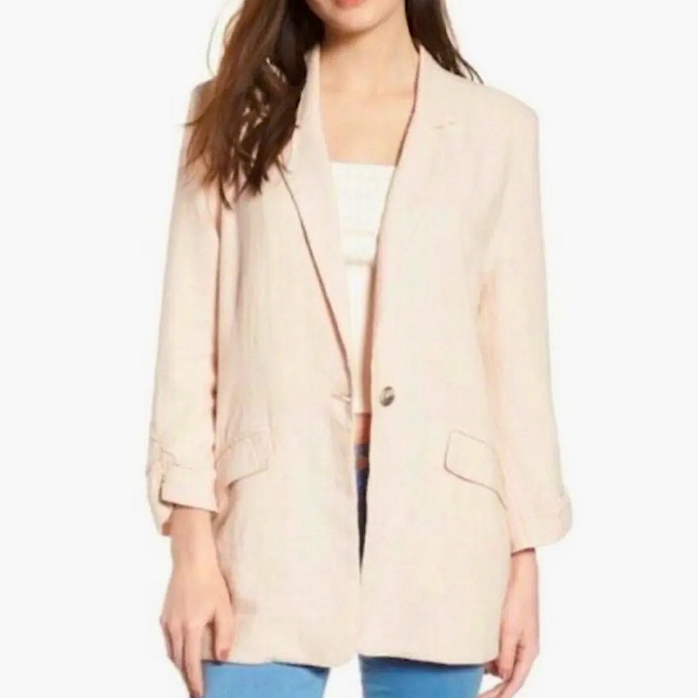 BP Linen Blend Cinched Sleeve Blazer- Light Blush - EUC